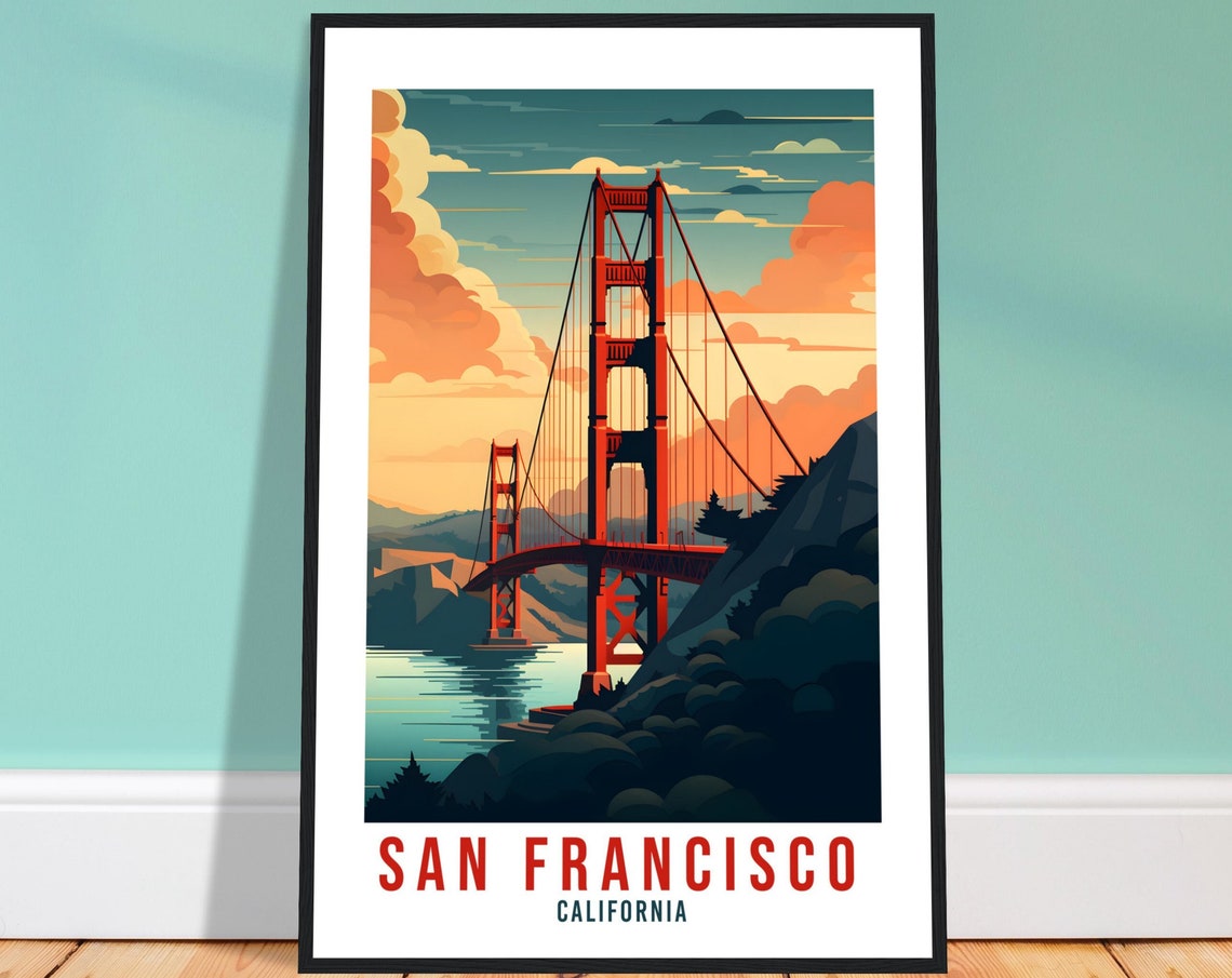 San Francisco Golden Gate Bridge Sunset Travel Poster California View