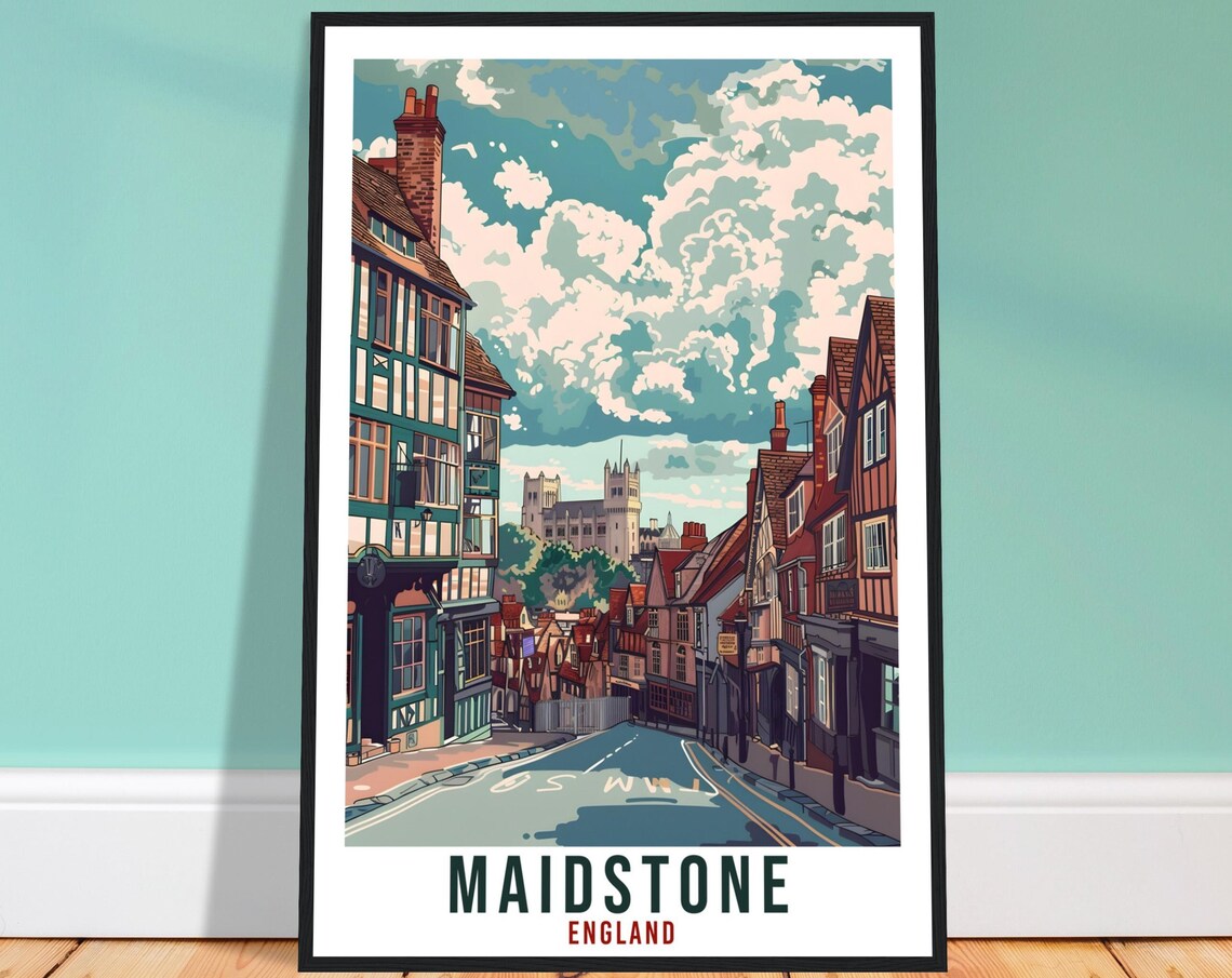 Maidstone England Historic Timber Street Vintage Travel Poster