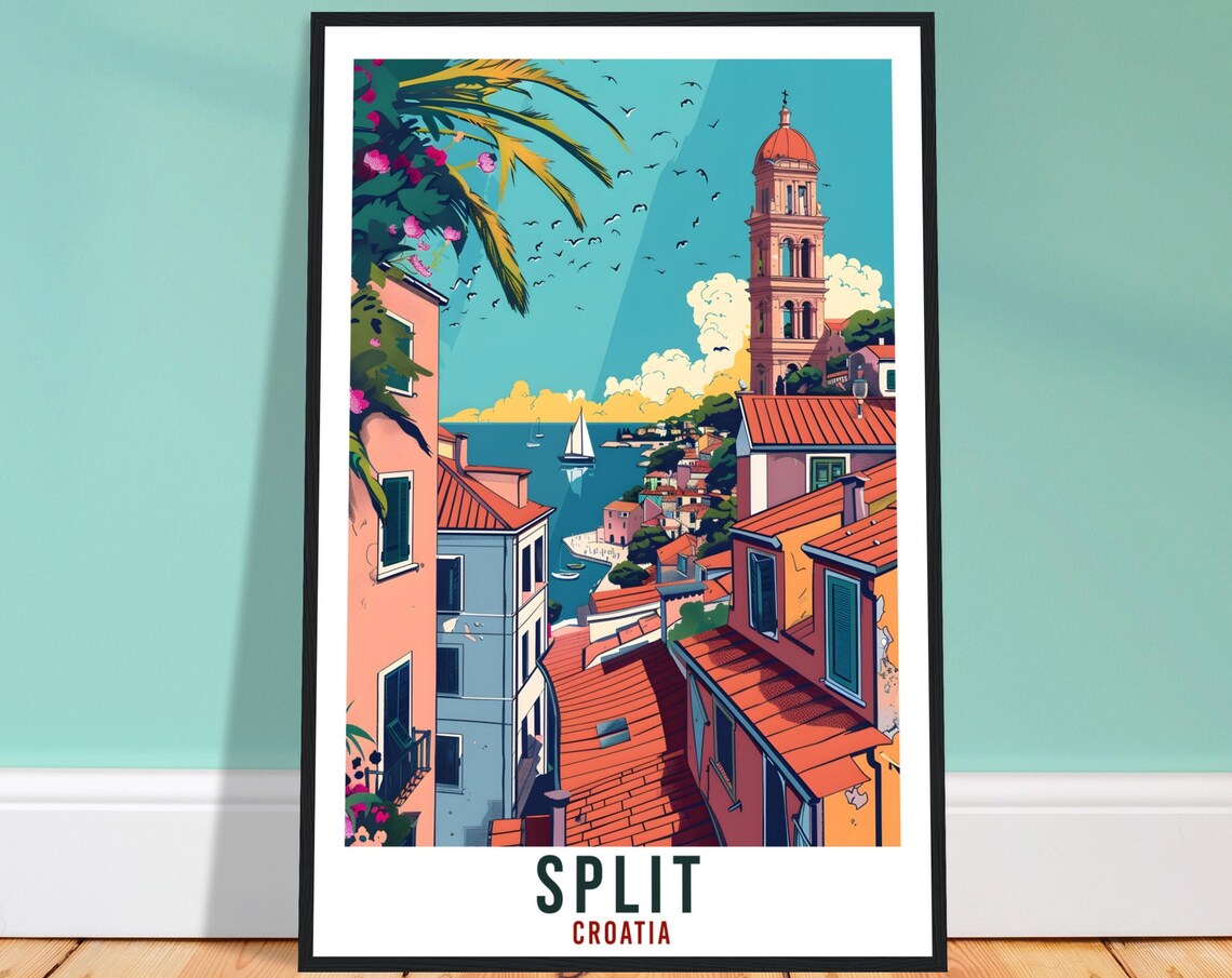 Split Croatia Vintage Travel Poster Old Town Street Seaside View