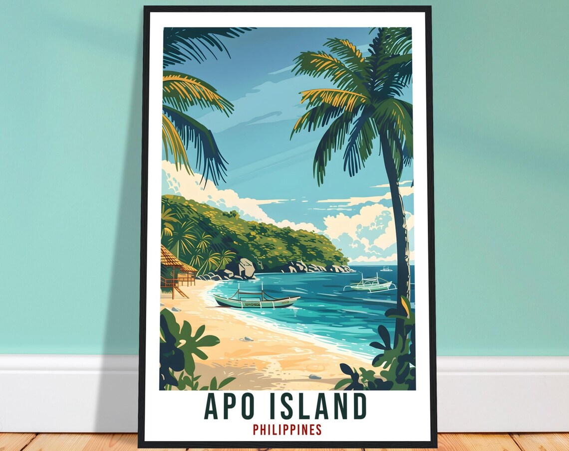 Apo Island Philippines Tropical Beach Palm Trees Travel Poster