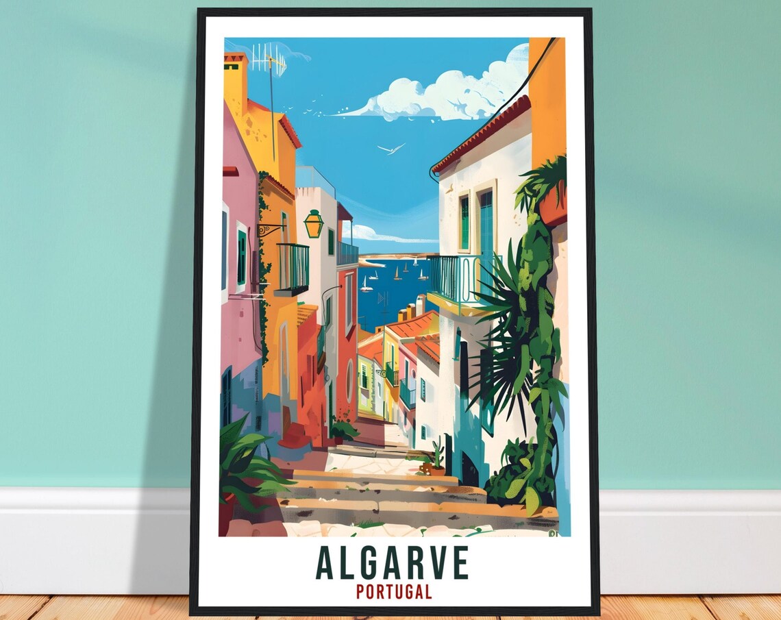 Algarve Portugal Vintage Old Town Seaside Street Travel Poster