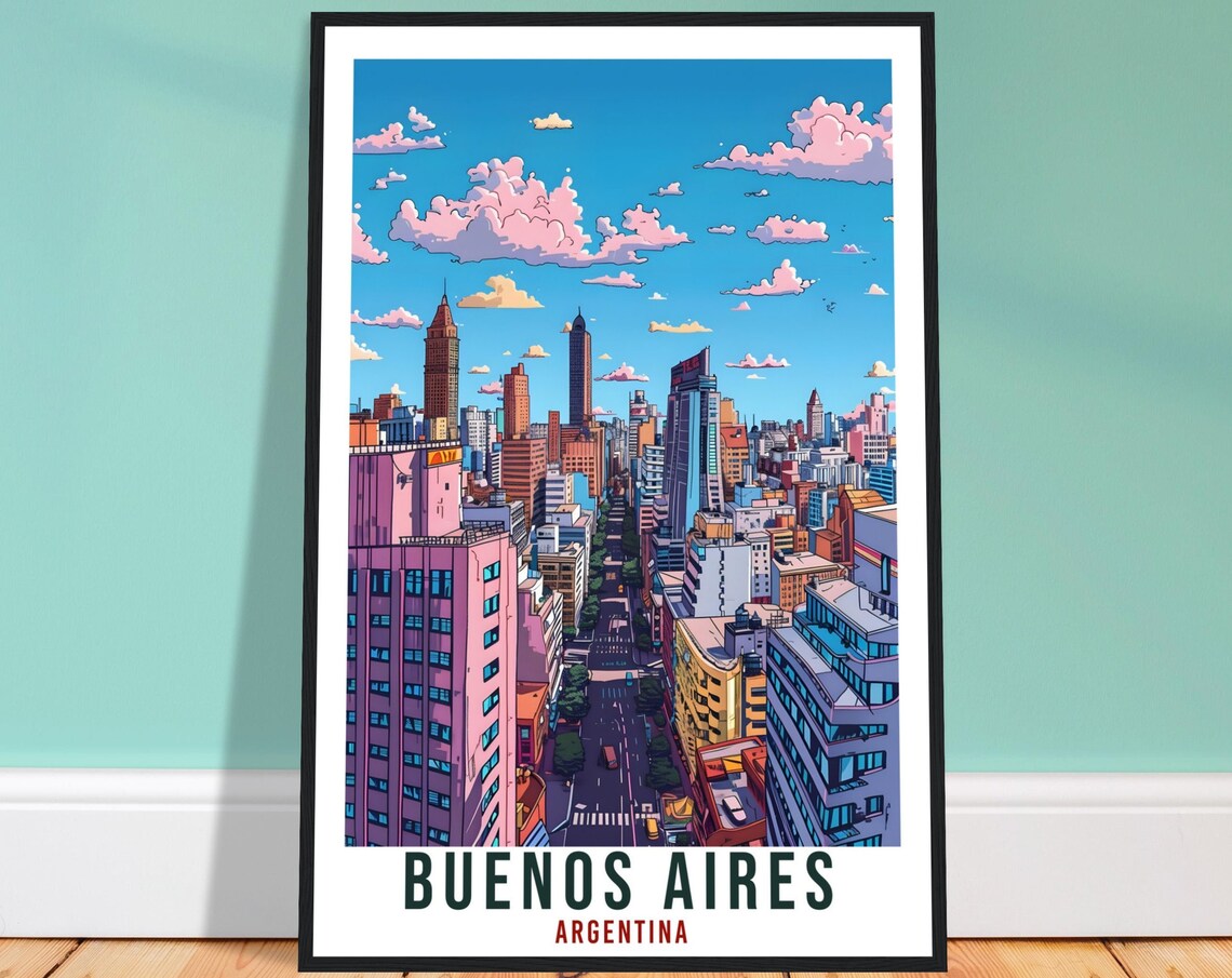 Buenos Aires Argentina Illustrated City Skyline Aerial View Poster
