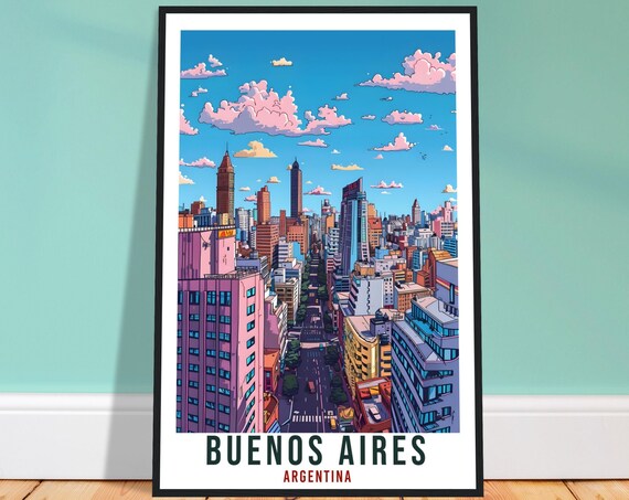 Buenos Aires Argentina Illustrated City Skyline Aerial View Poster