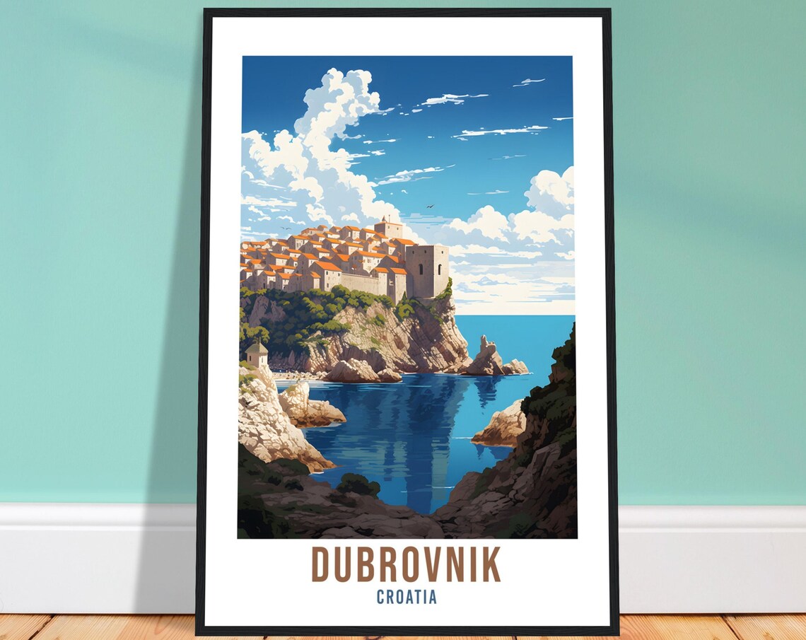 Dubrovnik Croatia Walled Old Town Cliffs Adriatic Sea Travel Poster
