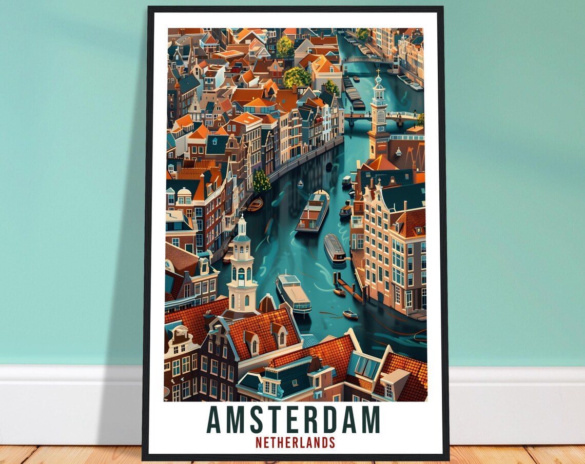 Amsterdam Canals Travel Poster, Holland Wall Art