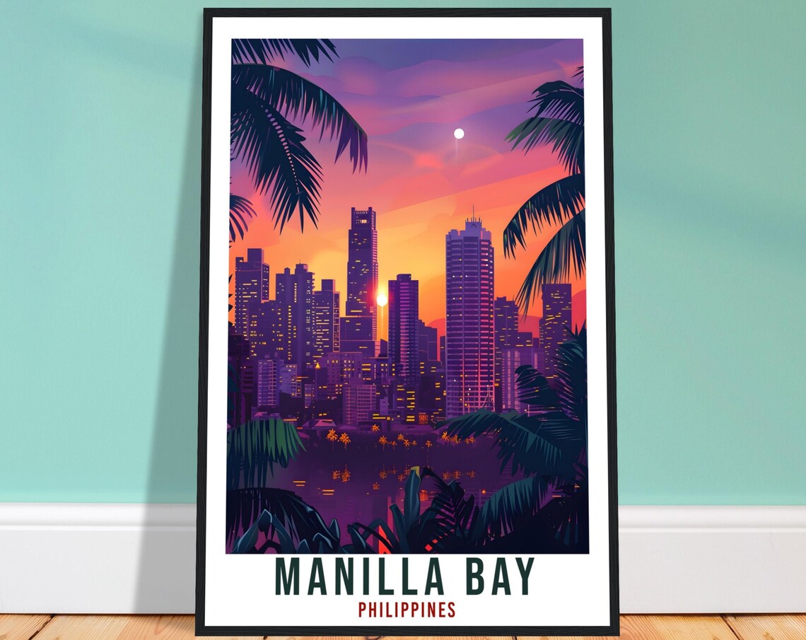 Manilla Bay Philippines Purple Violet Sunset Skyline Travel Poster