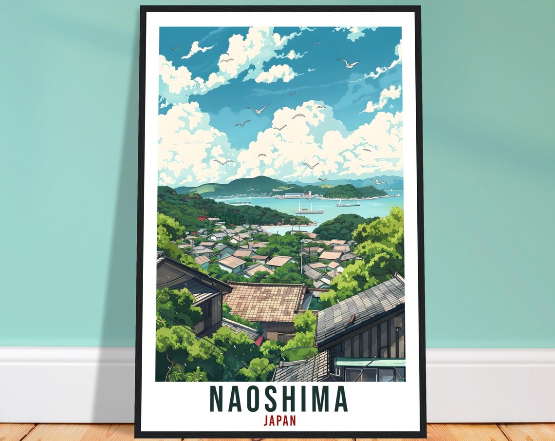 Naoshima Japan Island Coast Rooftop Bay Scenic Travel Poster