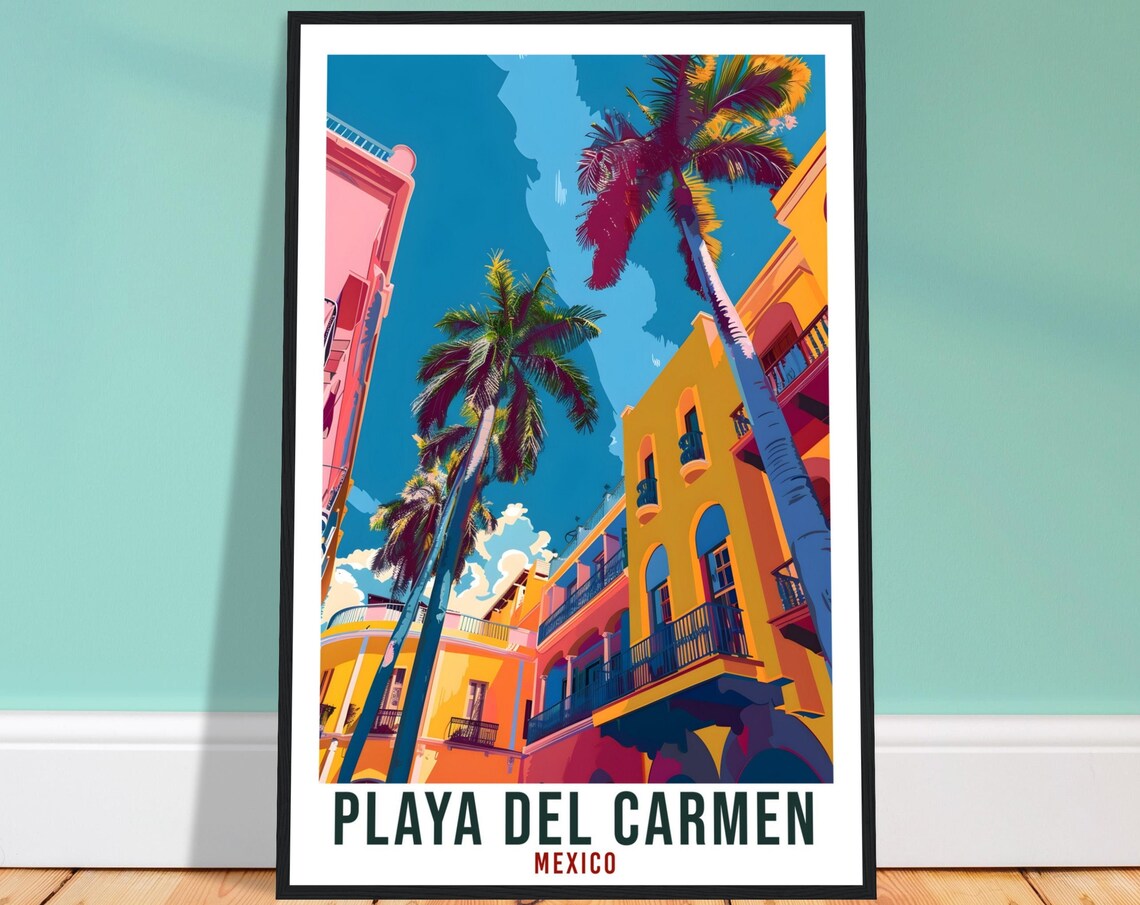 Playa del Carmen Mexico Riviera Maya Colorful Street Palms Sky View Poster