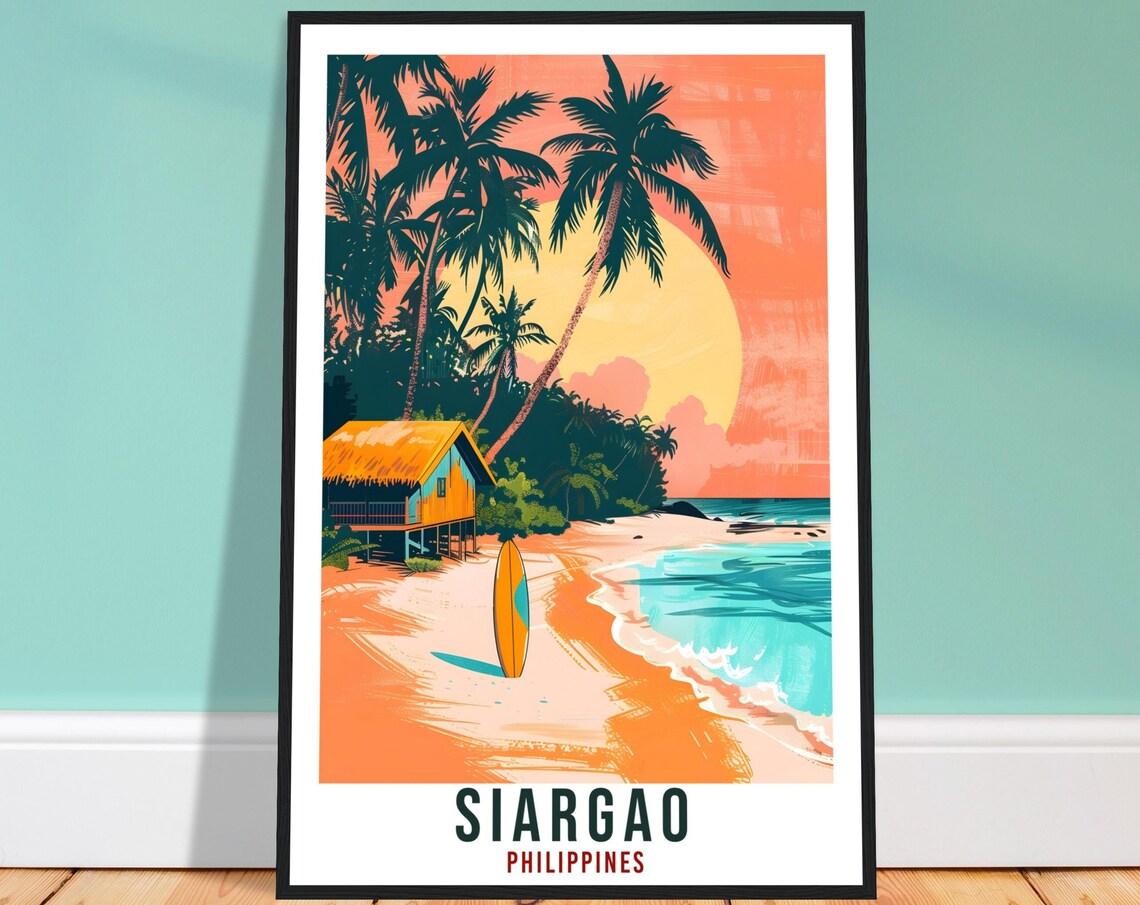 Siargao Philippines Tropical Sunset Beach Surf Travel Poster