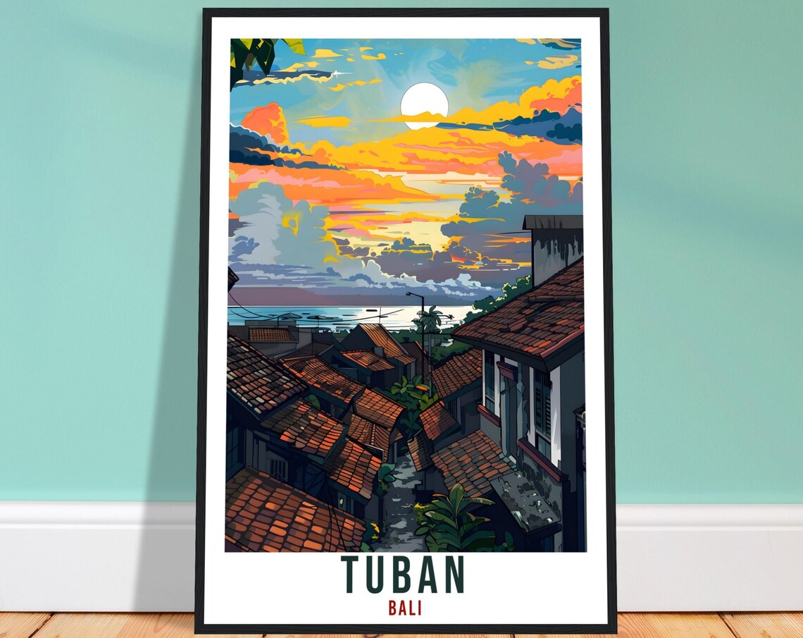Tuban Bali Golden Sunset Rooftops Overlooking The Sea Poster