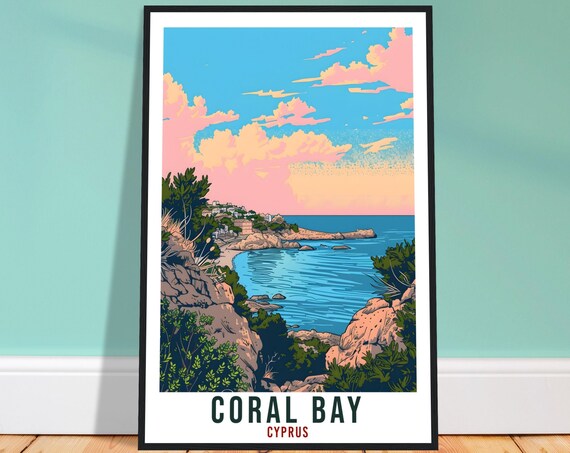 Coral Bay Cyprus Travel Print Cyprus Wall Art Wall Hanging Home Dcor Coral Bay Gift Cyprus Landmark Artwork Gift Cyprus Peyia Travel Poster