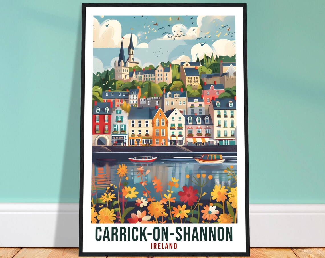 Carrick On Shannon Ireland Riverside Town Flowers View Poster