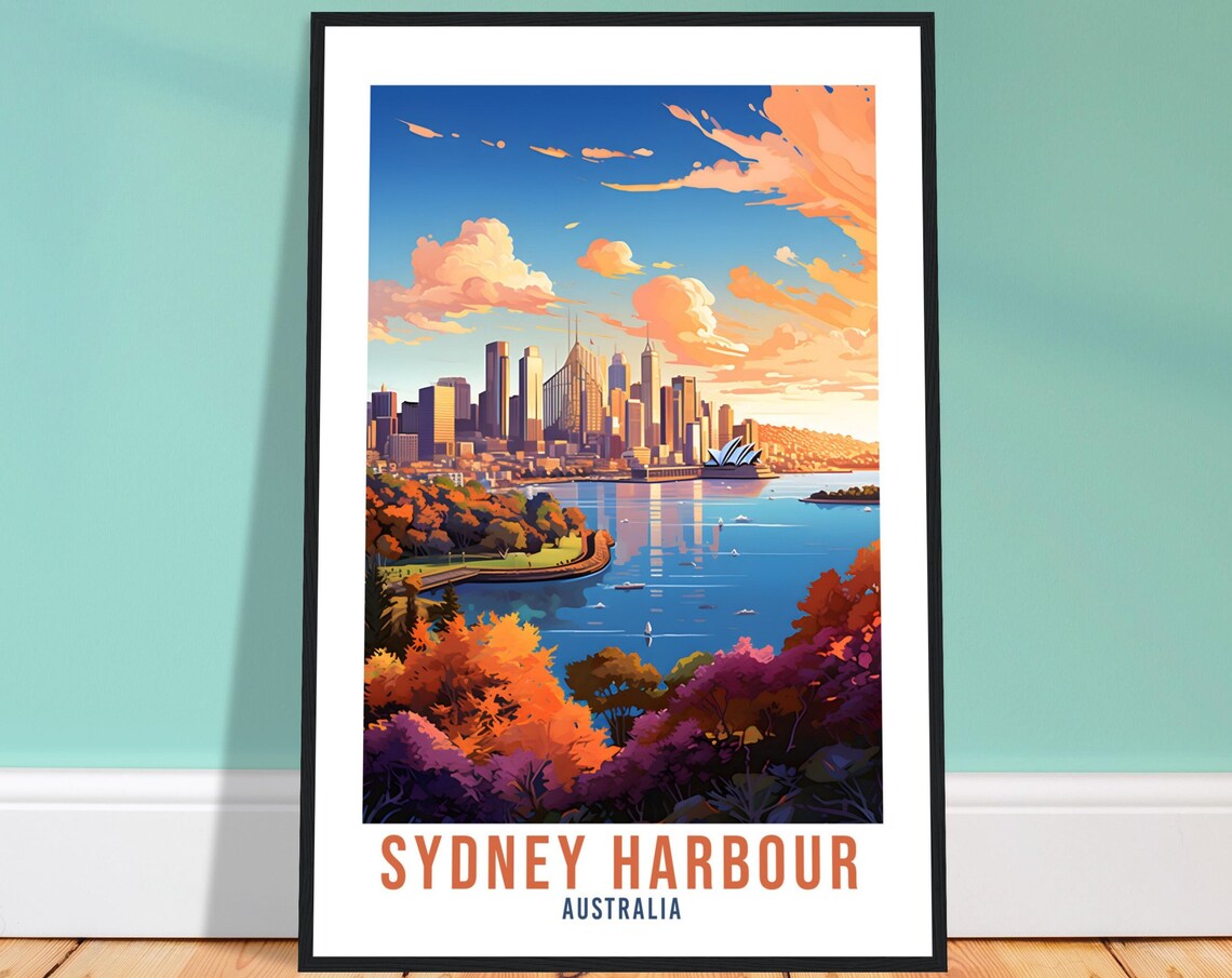 Sydney Harbour Australia Travel Poster Skyline Opera House Sunset