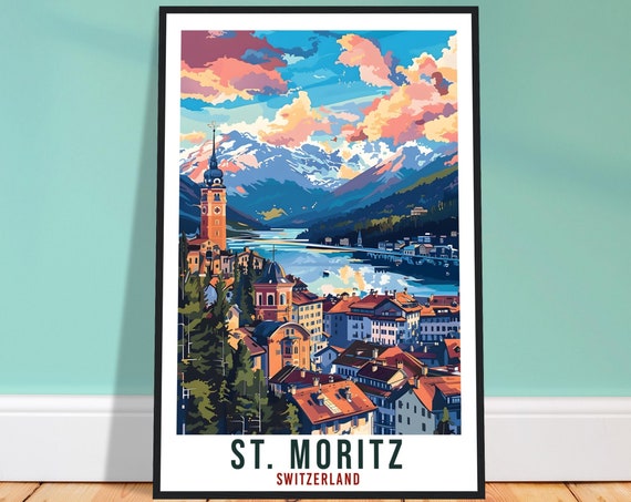 St Moritz Travel Print Swiss Wall Art Wall Hanging Home Living Dcor St Moritz Gift Art Lovers Switzerland Artwork Gift Swiss Travel Poster