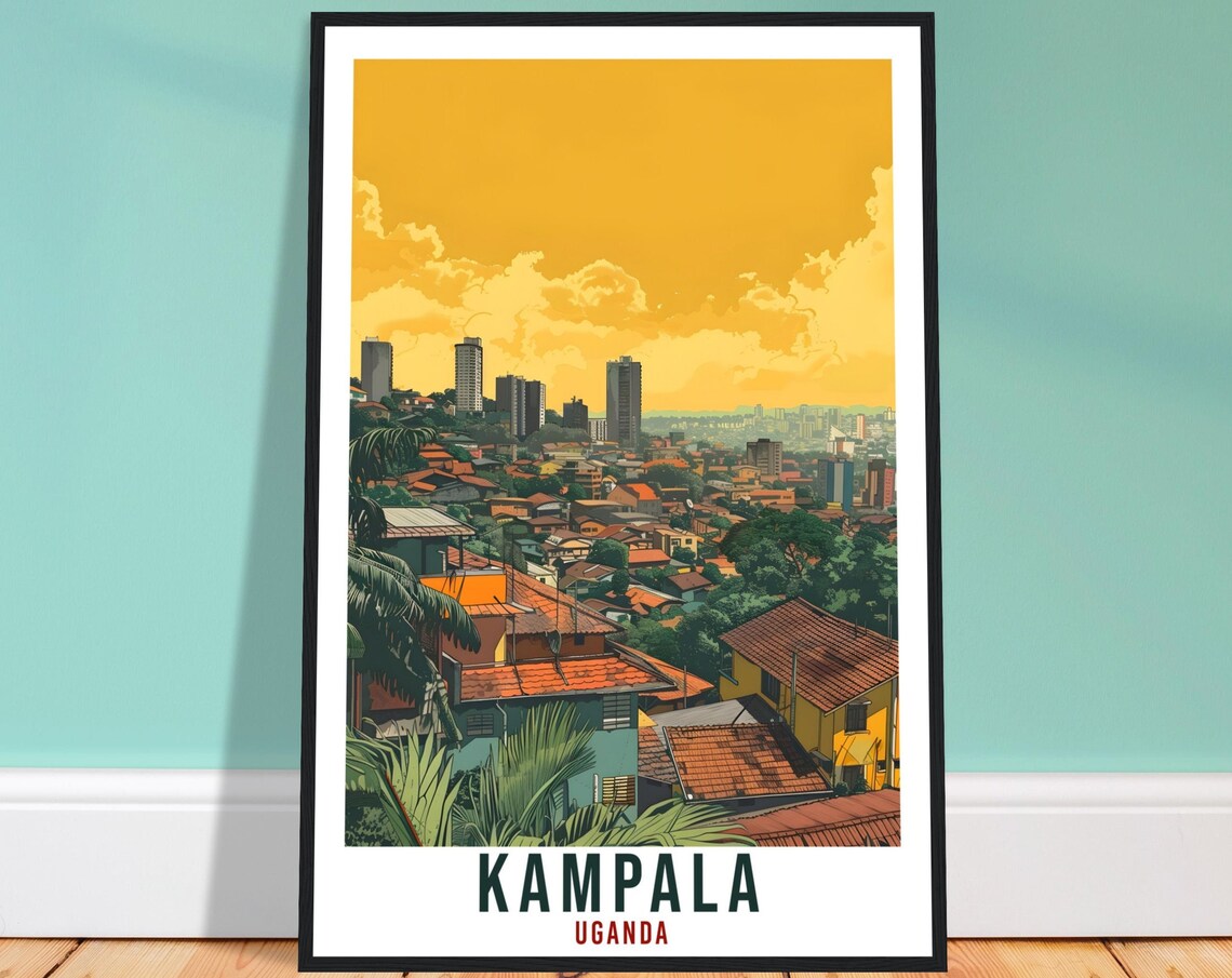 Kampala Uganda City Skyline Warm Golden Hour Retro Travel Poster