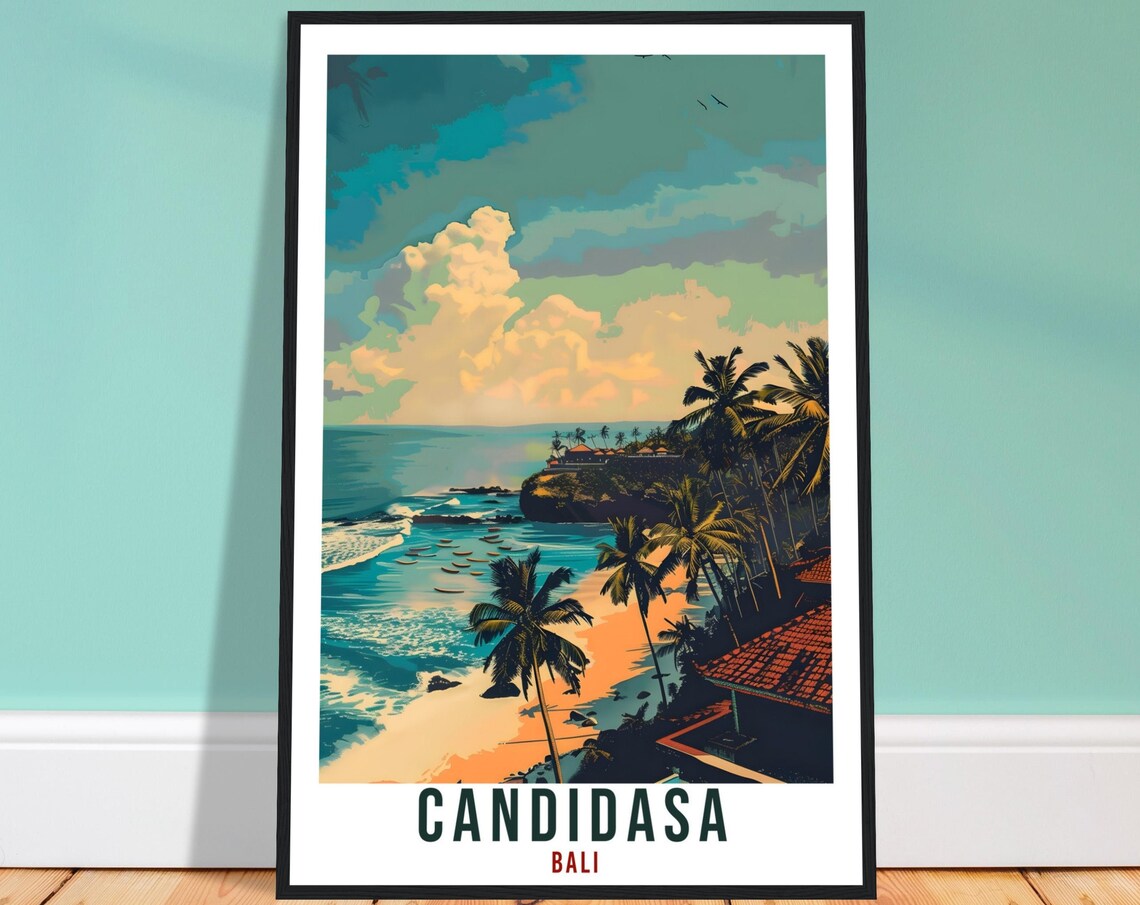 Candidasa Bali Daytime Palm Beach Boats Illustrated Travel Poster