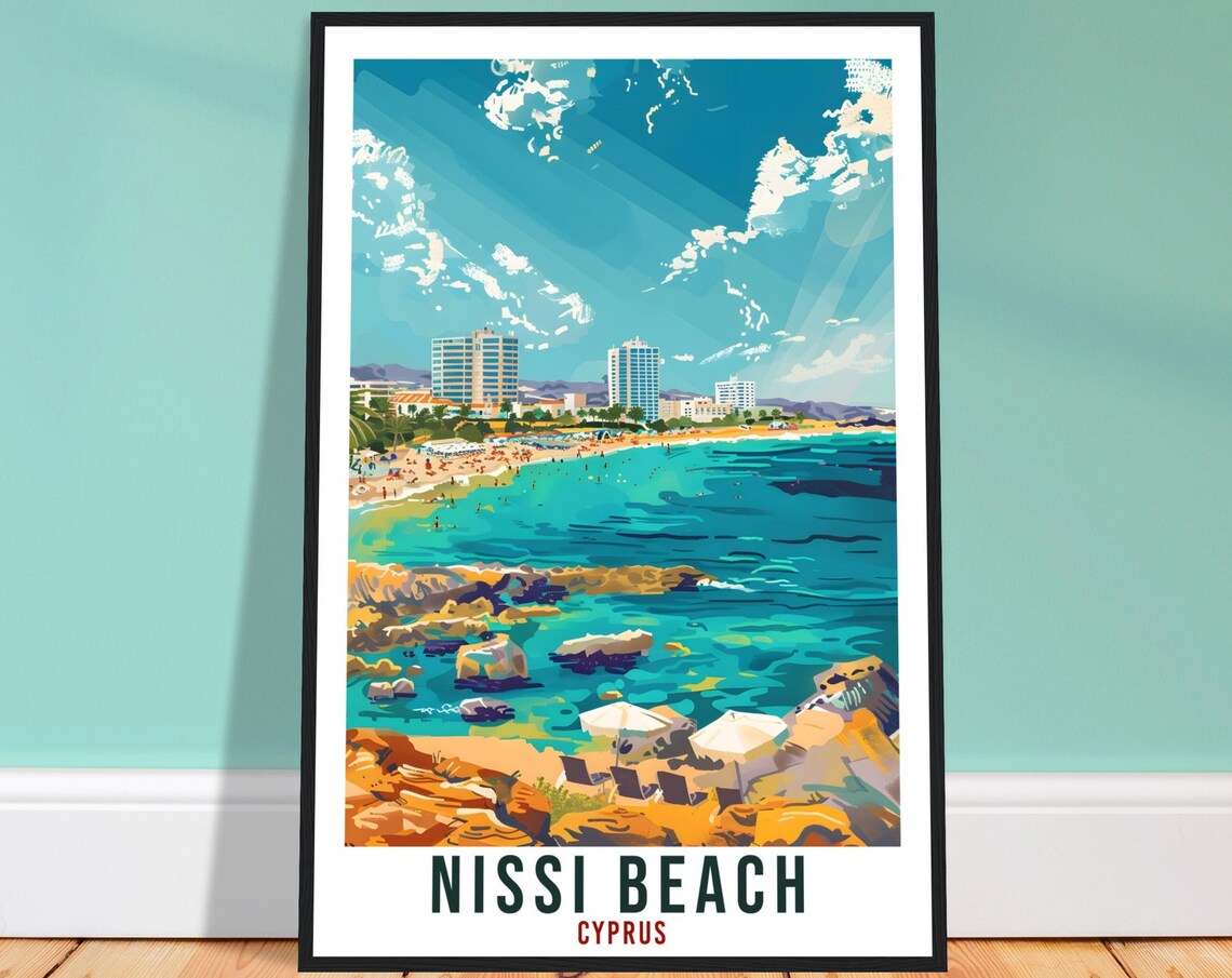 Nissi Beach Cyprus Turquoise Shore Rocky Coast Summer Poster