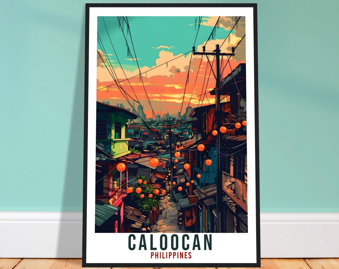 Caloocan Philippines Street Sunset Vintage Travel Illustration Poster