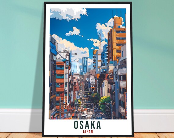 Osaka Japan Downtown Street Neon Signs Cityscape Travel Poster
