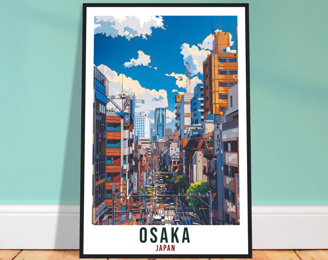 Osaka Japan Downtown Street Neon Signs Cityscape Travel Poster