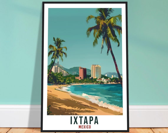 Ixtapa Mexico Pacific Beach Resort Hotels Palms Golden Sand Poster
