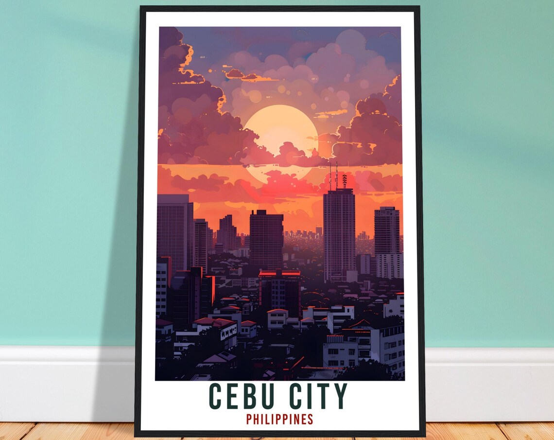 Cebu City Philippines Sunset Skyscrapers Skyline Travel Poster