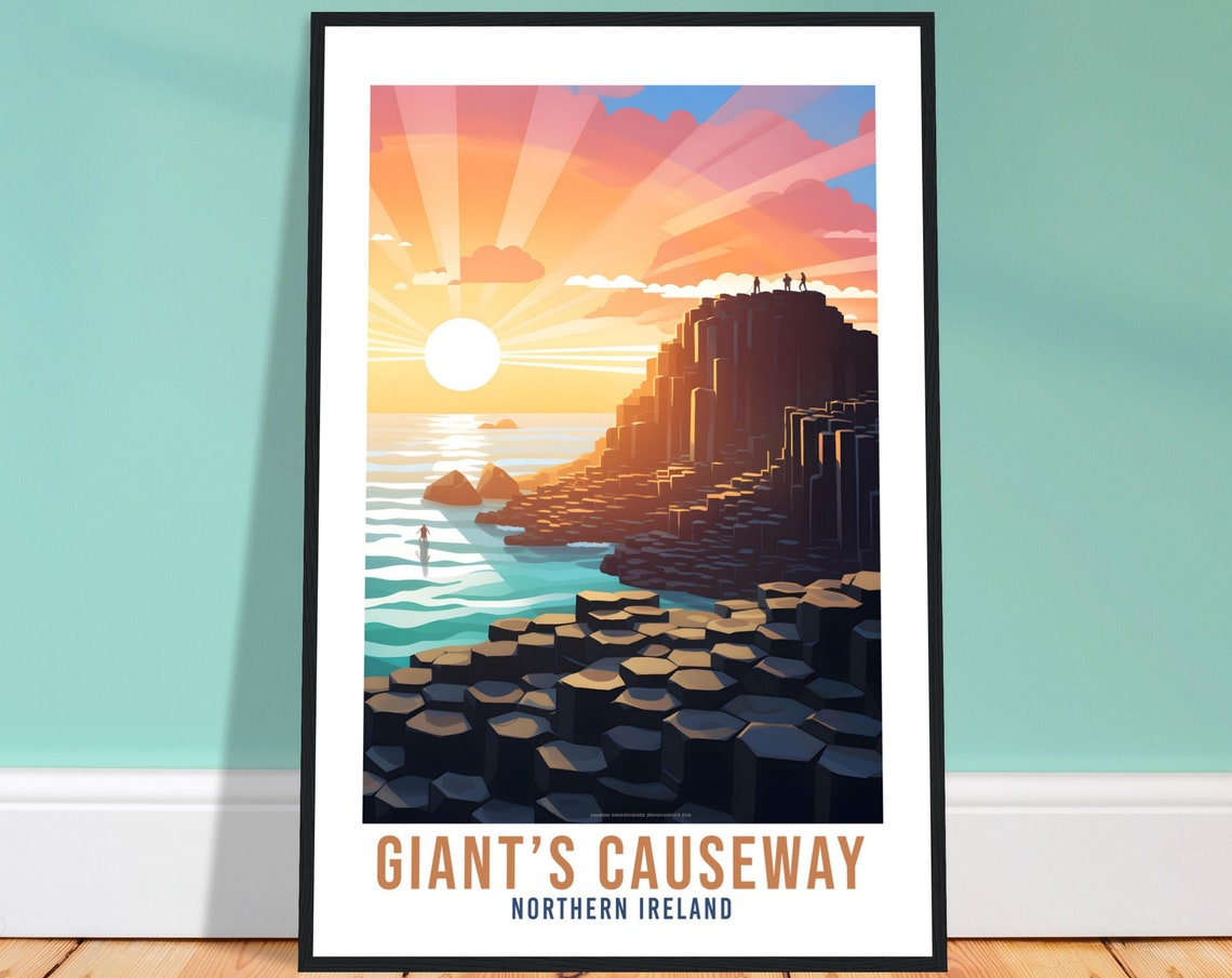 Giants Causeway Northern Ireland Sunrise Cliffs Travel Poster
