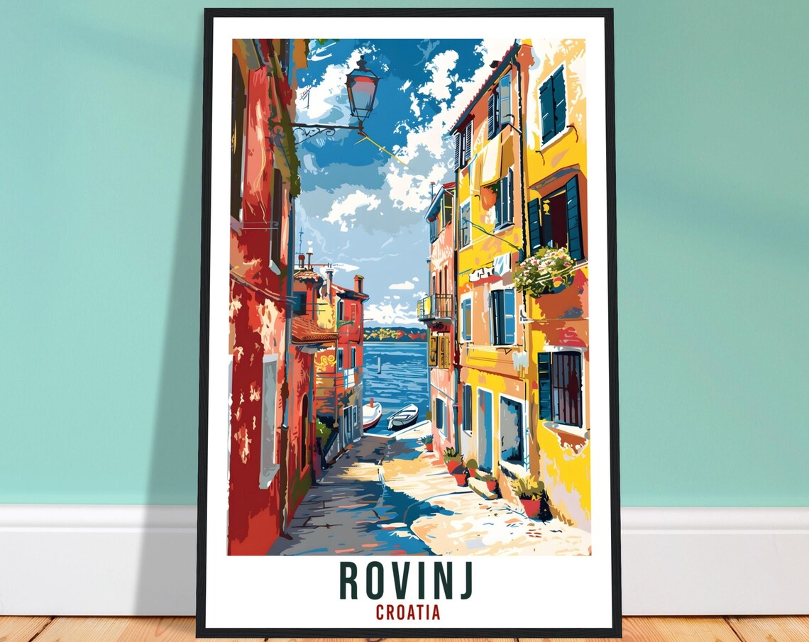 Rovinj Croatia Old Town Seaside Alley Vintage Style Travel Poster