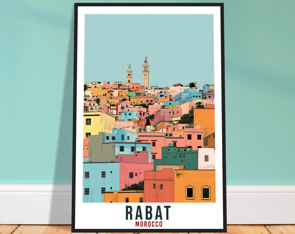 Rabat Morocco Colorful City Houses Twin Towers Old Town Travel Poster
