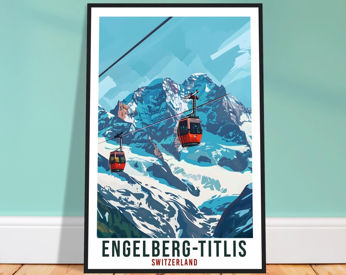 Engelberg Titlis Gondola Snowy Peak Switzerland Vintage Alpine Poster