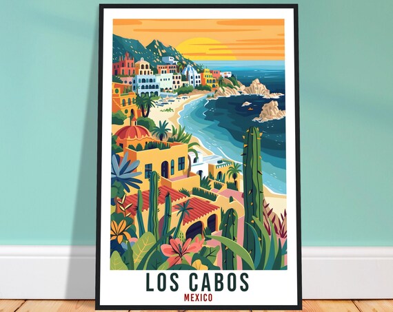 Los Cabos Mexico Baja Coastal Town Colorful Streets Sunset Cactus Poster
