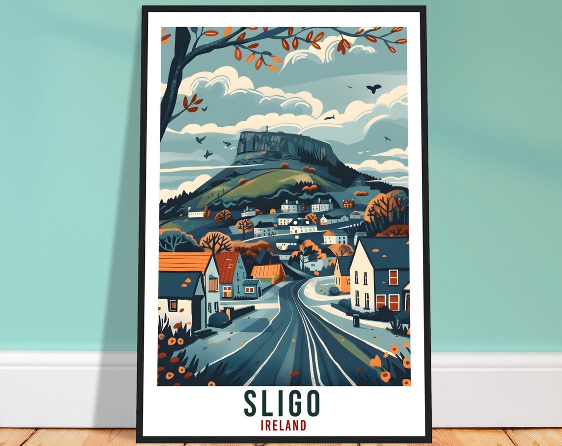 Sligo Ireland Winding Village Road Flat Mountain Autumn Travel Poster