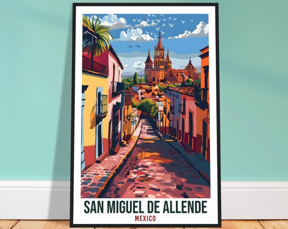 Colorful San Miguel de Allende Mexico Vintage Street Travel Poster