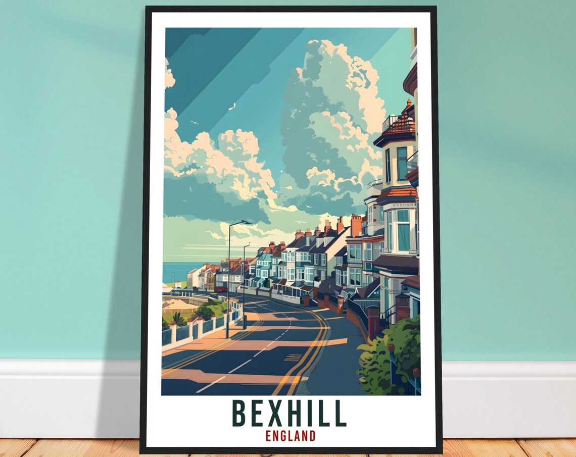 Bexhill England Seafront Edwardian Houses Coastal Travel Poster