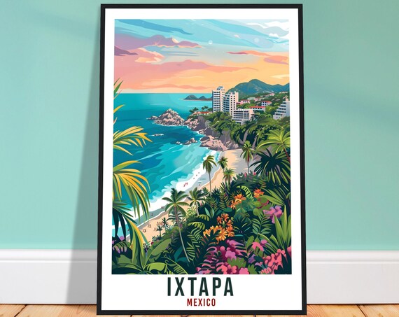 Ixtapa Mexico Tropical Cove Palm Jungle Hillside Bay Sunset View Poster
