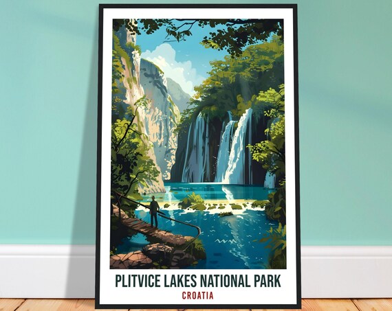 Plitvice Lakes National Park Croatia Waterfall Travel Poster