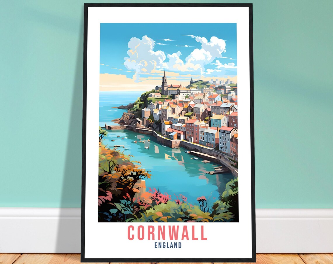 Cornwall England Seaside Harbor Coastal Town View Travel Poster