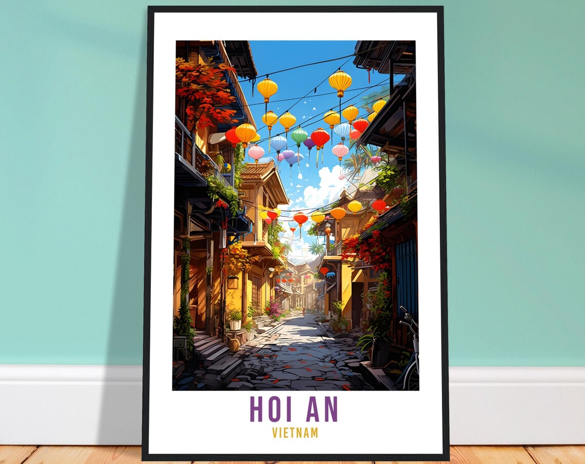 Hoi An Vietnam Lantern Street Old Town Cobblestone Travel Poster