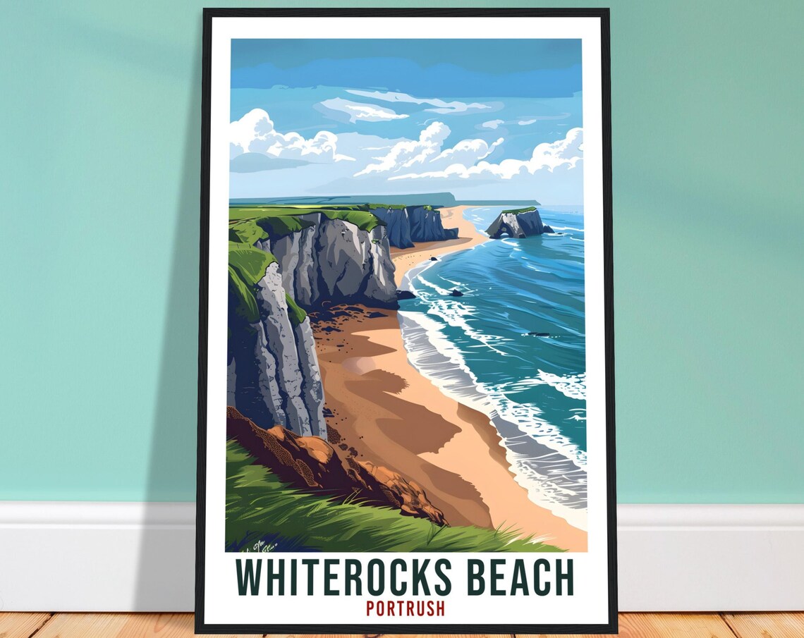Whiterocks Beach Portrush White Cliffs Sandy Cove Coast Travel Poster