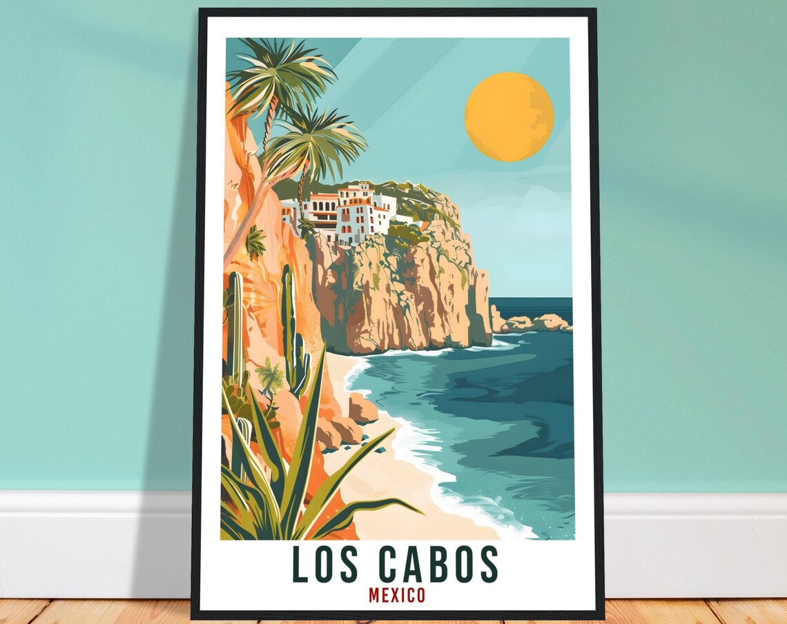 Los Cabos Mexico Dramatic Cliffs Desert Beach Cactus Coast Travel Poster