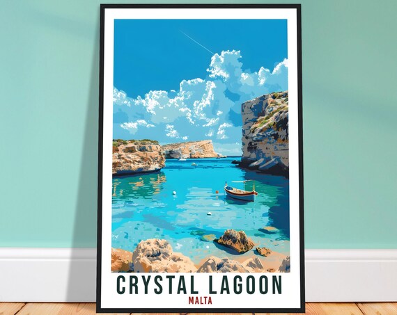 Crystal Lagoon Malta Turquoise Cove Retro Cliffs Travel Poster