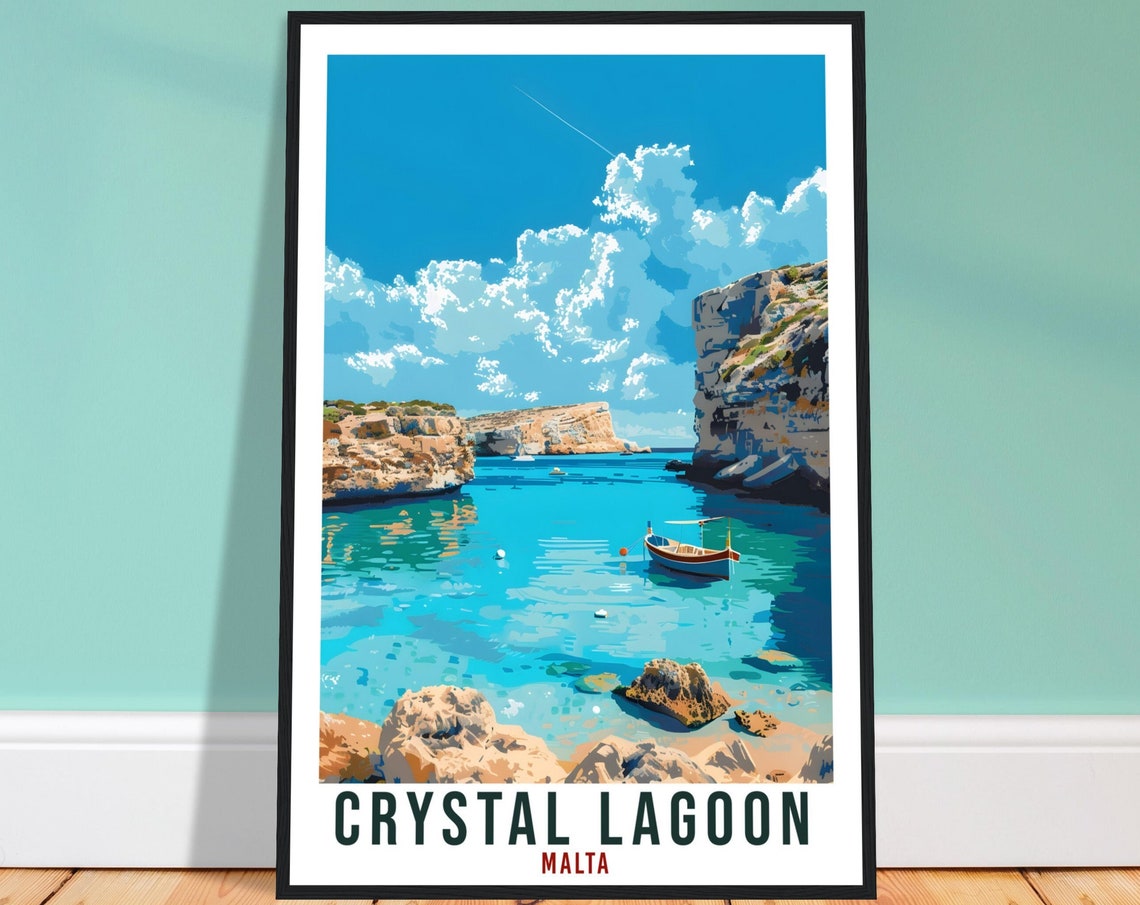 Crystal Lagoon Malta Turquoise Cove Retro Cliffs Travel Poster
