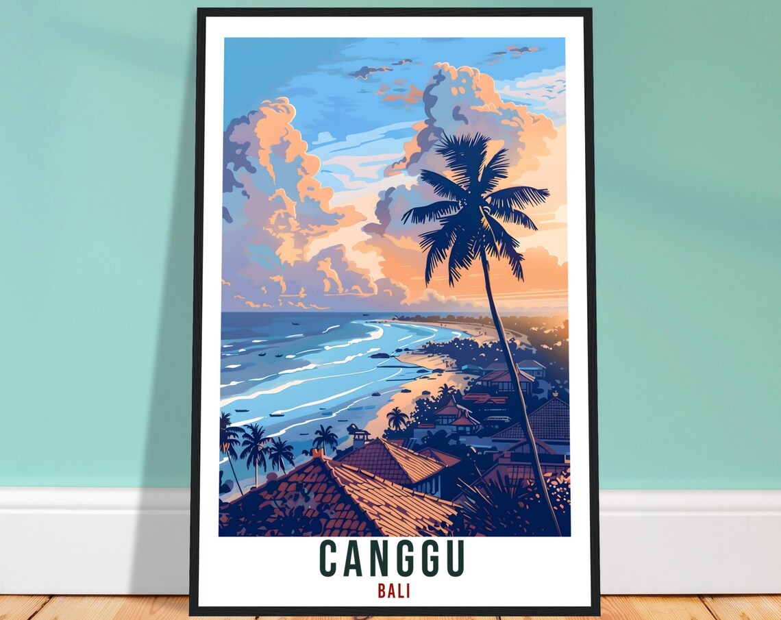 Canggu Bali Golden Hour Sunset Beach Palm Tree Travel Poster