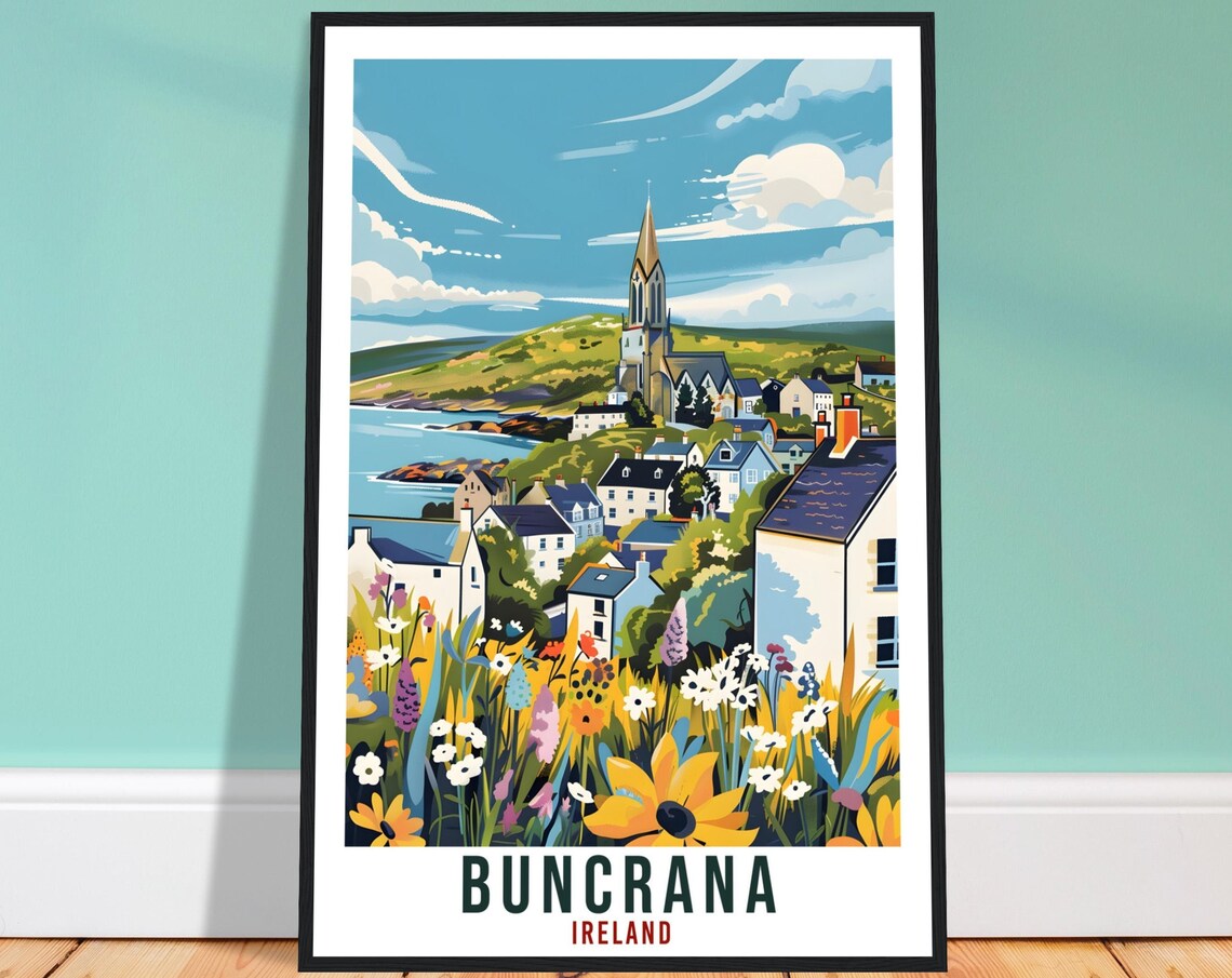 Buncrana Ireland Travel Poster, Wall Art Print