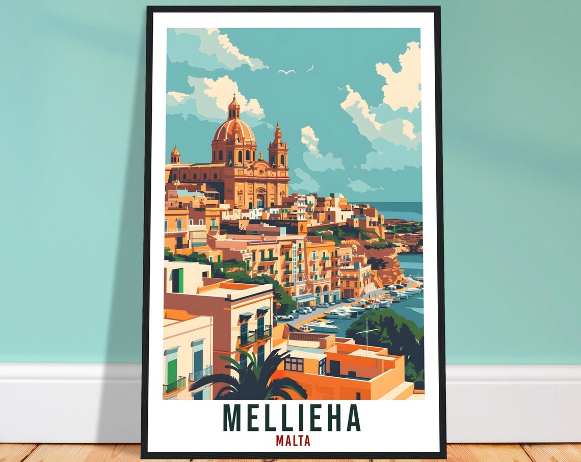 Mellieha Travel Poster, Malta Wall Art Print