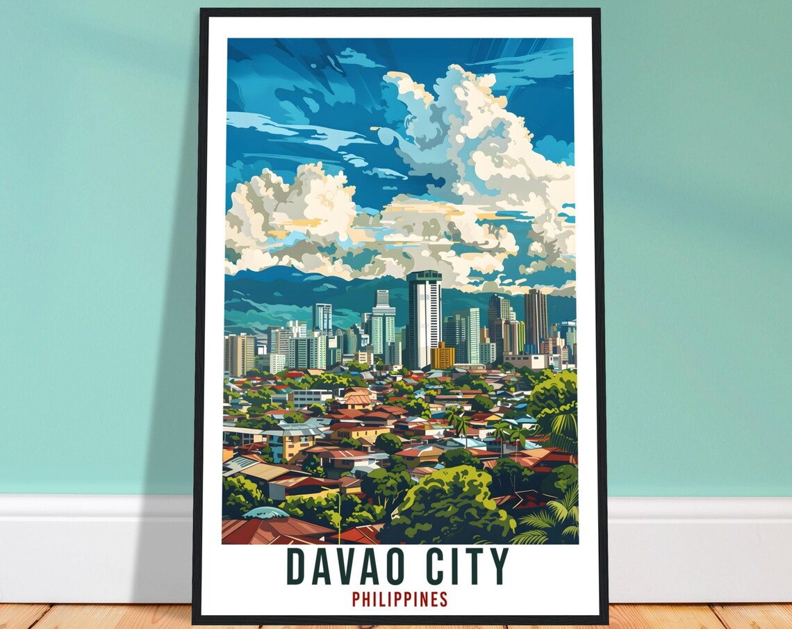 Davao City Philippines Skyline Clouds Panorama Travel Poster