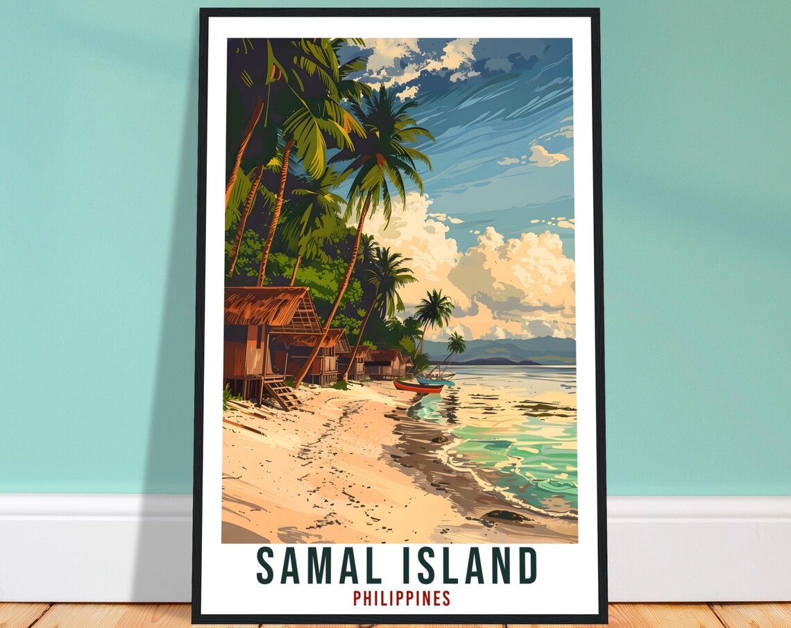 Samal Island Philippines Beach Huts Palm Shade Travel Poster