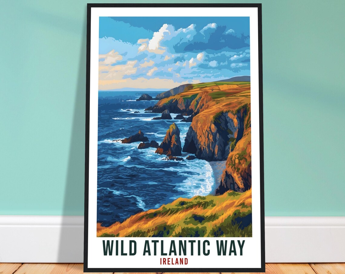 Wild Atlantic Way Travel Poster, Ireland Home Decor