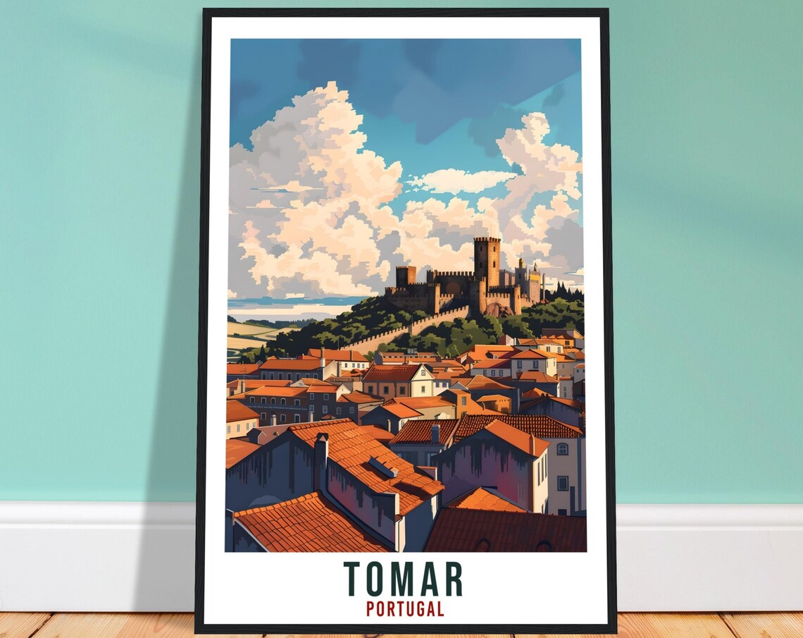 Tomar Portugal Hilltop Castle Historic Old Town Travel Poster