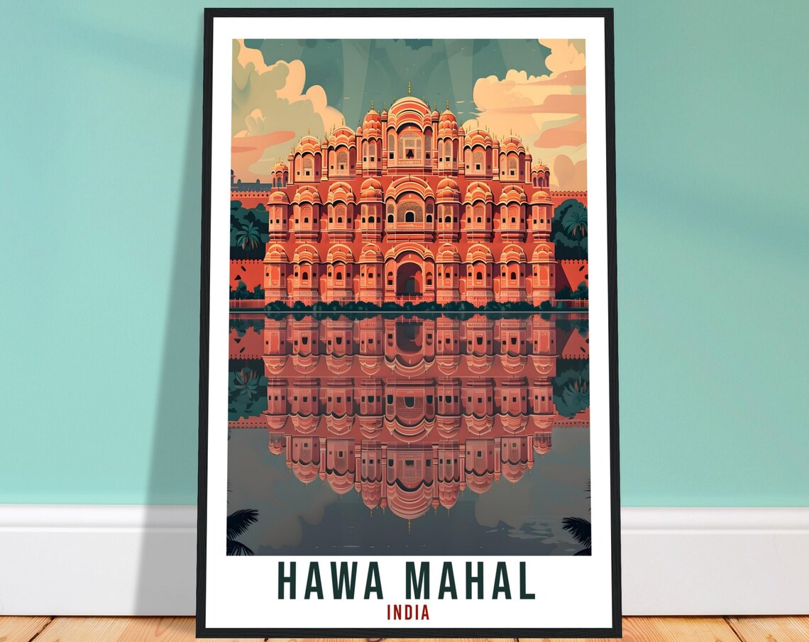 Hawa Mahal India Jaipur Palace Reflection Pink Palace Travel Poster
